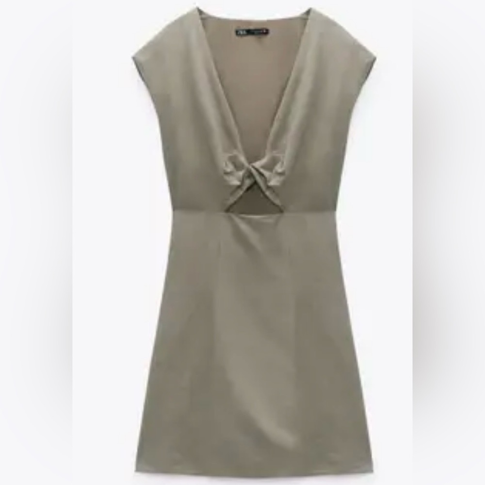 Zara Green Linen Knotted Cutout Mini Dress L NWT